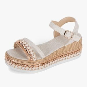 Nib Women's sz 9 Platform Sandals Buckle Ankle Strap Espadrille Open Toe Boho We